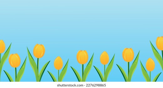 Spring season vector background yellow tulips, nature illustration