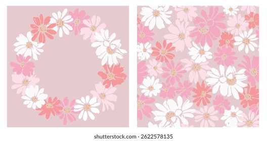 Conjunto de cartas de primavera com flores bonitas desenhadas. Modelos de arte botânica floral para cartão de férias, cartaz, convite, post de mídia social, capa, anúncio, para o Dia das Mães, Páscoa e Aniversário