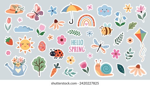 Spring set of cute stickers