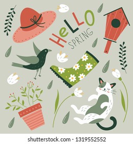 Spring set. Cute vector illustration. 