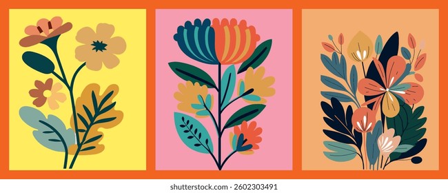 Spring set of cutest cards or posters for the spring holiday with wildflowers, tulips, daisies. Hand drawn Floral art templates for Women.