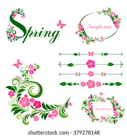 Spring. Set of flowers. Collection of design elements isolated on White background. Vector illustration