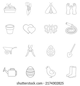 Spring set icons in outline style isolated on white background