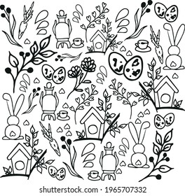 Spring set of plants and animals