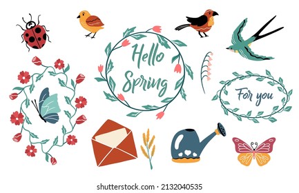 Spring set in soft colors. Elements for design. Flat style.