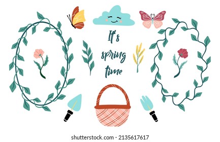 Spring set in soft colors. Elements for design. Flat style.