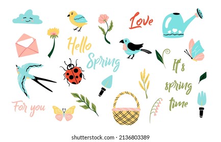 Spring set in soft colors. Elements for design. Flat style.