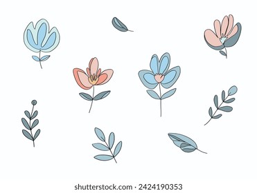 spring set vector flowers leaves tenderness universal for the website postcards congratulations invitations to a wedding or birthday