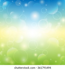 Spring shiny background. Green and blue colors. Vector illustration