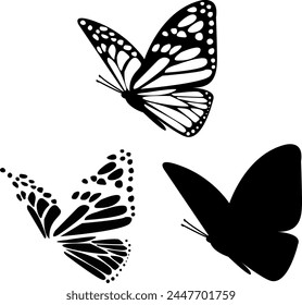 Spring Side View Butterfly Silhouette Decoration. Exotic Vector Icon on White Background. Wildlife Decor. Vintage Butterfly Wing Contours Closeup Design Element. Side View Insect Illustration for Home