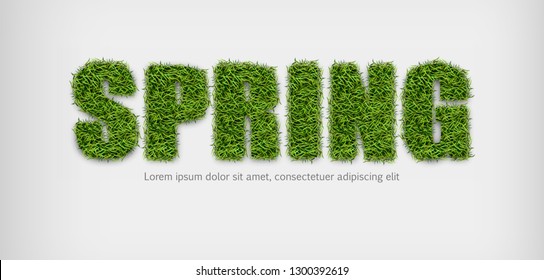 Spring sign in green grass Vector realistic. Spring sales banner on white backgrounds