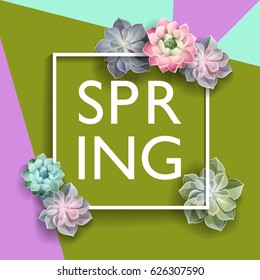 Spring sign, modern background design with succulents.
