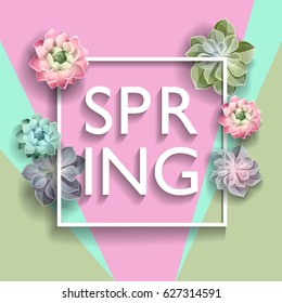 Spring sign, modern background design with succulents.