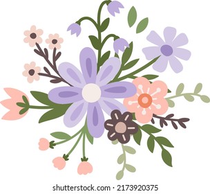 Spring simple flowers bouquet. Minimalistic summer florals bouquet vector illustration