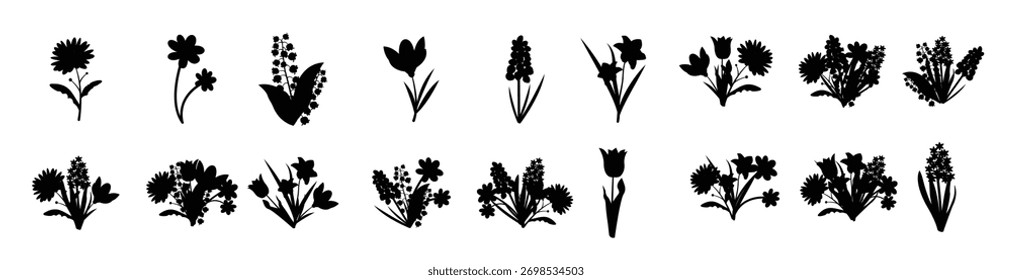 primavera simples flores e buquês coleção com folhas