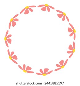 Spring simple minimalist bright design. Hand drawn flowers wreath. Elegant floral circle with place for text. Design for invitation,info, sale or greeting cards. groovy.