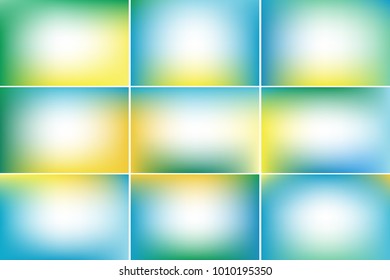Spring sky banners. Blue, green and yellow colors. Blurred abstract vector backgrounds with copy space. Colorful gradient mesh collection.