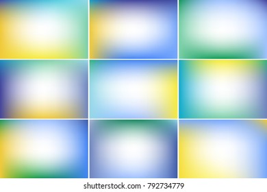 Spring sky banners. Blue, purple, green and yellow colors. Blurred abstract vector backgrounds with copy space. Colorful gradient mesh collection.