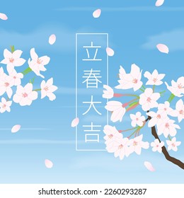 spring sky with cherry blossom petals flying around(Chinese, written wish you all the best in spring)