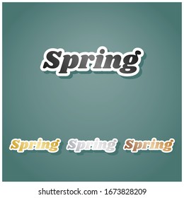 Spring slogan. Set of metallic Icons with gray, gold, silver and bronze gradient with white contour and shadow at viridan background. Illustration.