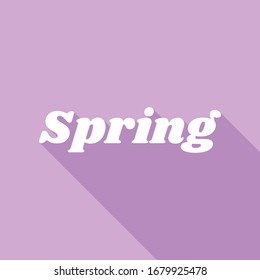 Frühlingsslogan. Weißes Symbol mit langem Schatten auf violettem Hintergrund. Illustration.
