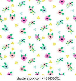 Spring small wild flower field seamless pattern. Floral pink millefleur vector pattern on white background. For fabric textile prints and apparel.