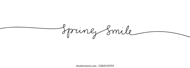 Spring Smile one line continuous banner. Text banner single line. Hand drawn vector art.