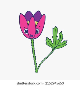 Spring smiling flower primrose. Vector hand-drawn illustration for the design of postcards, websites, printing