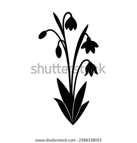Spring Snowdrop Flower Silhouette Black and White Clipart for Design

