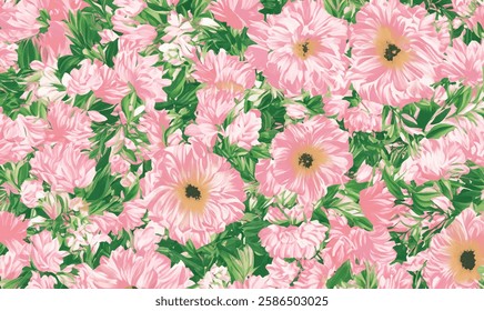 Spring soft flower pattern, soft green, yellow, pink color floral texture background. Pastel colored floral seamless pattern for background, fabric, textile, wallpaper, wedding, banner, decoration.