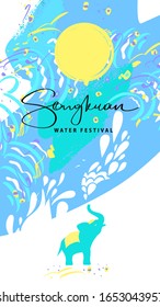 Spring Songkran festival. Happy party in Thailand. Template banner poster, flyer with text Songkran. Vector illustration.