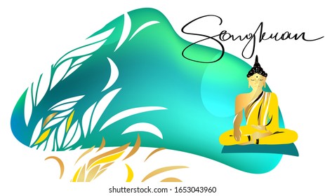 Spring Songkran festival. Happy party in Thailand. Template banner poster, flyer with text Songkran. Vector illustration.