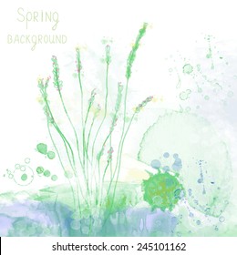 Spring spa background with herbs and grass - abstract illustration