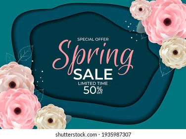 Spring Special bietet Verkauf Hintergrund Poster natürlichen Blumen und Blätter Vorlage. Vektorgrafik EPS10