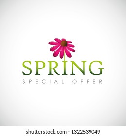 spring special offer typography with pink blooming flower petal vector illustration EPS10