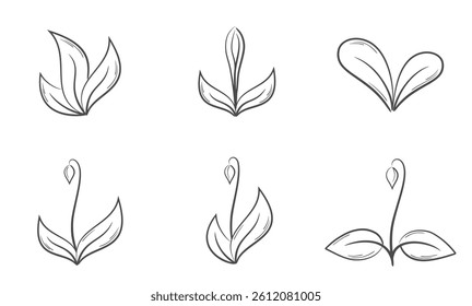Spring sprout line illustration set. Nature design elements. Isolated vector images