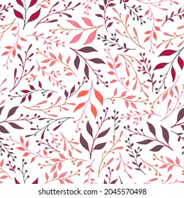 Spring sprouts pattern seamless vector. Abstract berry herbs wallpaper. Batik graphic design. Decorative stalk sprouting plant pattern illustration. Forest wallpaper.