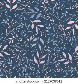 Spring sprouts pattern seamless vector. Elegant herb branches ornament. Textile fashion print. Natural grass sprouting plant pattern background. Garden wallpaper.