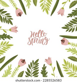 Spring square backgrounds. Minimalistic style with floral elements and texture. Editable vector template for card, banner, invitation