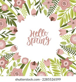 Fondo de primavera cuadrada. Estilo minimalista con elementos florales y textura. Plantilla vectorial editable para tarjeta, pancarta, invitación