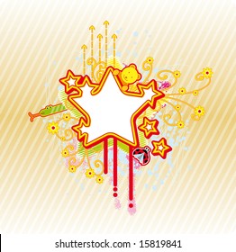 Spring star shape frame with some child related elements and flowers. All elements in separate layers