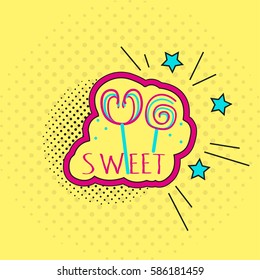 Spring sticker, badge with text, label. Pop art object on a color background. Vector illustration.