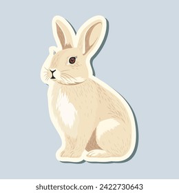 Spring sticker bunny. Hand drawn style. Springtime element. Vector seasonal element.