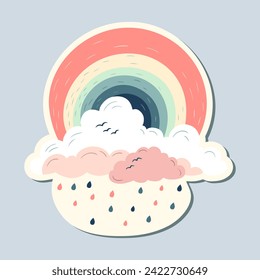 Spring sticker rainbow. Hand drawn style. Springtime element. Vector seasonal element.