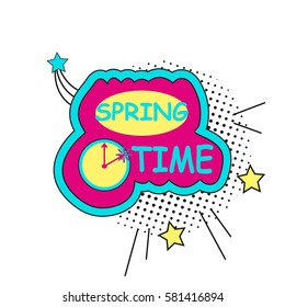 Spring stickers, badges with text, labels. Pop art object on a white background. Vector illustration.