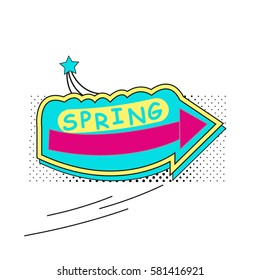 Spring stickers, badges with text, labels. Pop art object on a white background. Vector illustration.