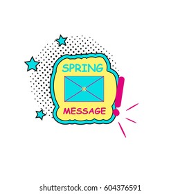 Spring stickers, badges with text, labels. Pop art object on a white background. Vector illustration.