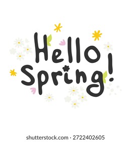 Coleção de adesivos de mola. Olá, citações da primavera.  Cartão de saudação primavera floral com mão desenhado elementos decorativos florais e letras. Frases positivas para autocolantes, cartões postais ou cartazes. 
