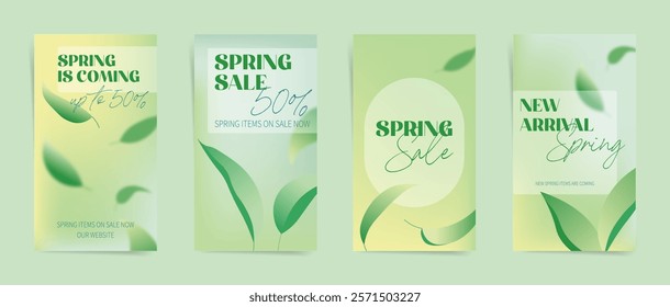 Spring Story Templates with Green Leaves and Spring Sale Gradient Themes