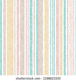 Spring strips seamless vector background. Striped tablecloth textile print. Multicolor ethnic sample swatch design. Uneven ink hatch vertical lines textile pattern.